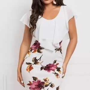 sexy floral printing splicing printed slim mini dress